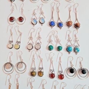 925 Plated Handmade Silver and Gemstone Earrings Set